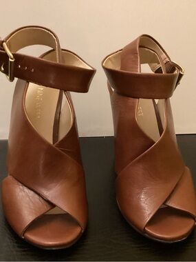 Nine West Tan Leather Crisscross Ankle Strap Heels